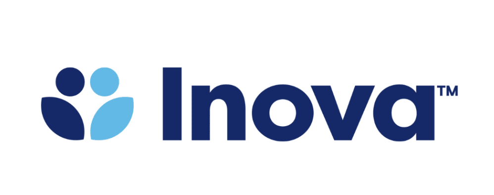 Inova logo featuring stylized figures in blue and dark navy, representing community and connection, with the brand name "Inova" prominently displayed.