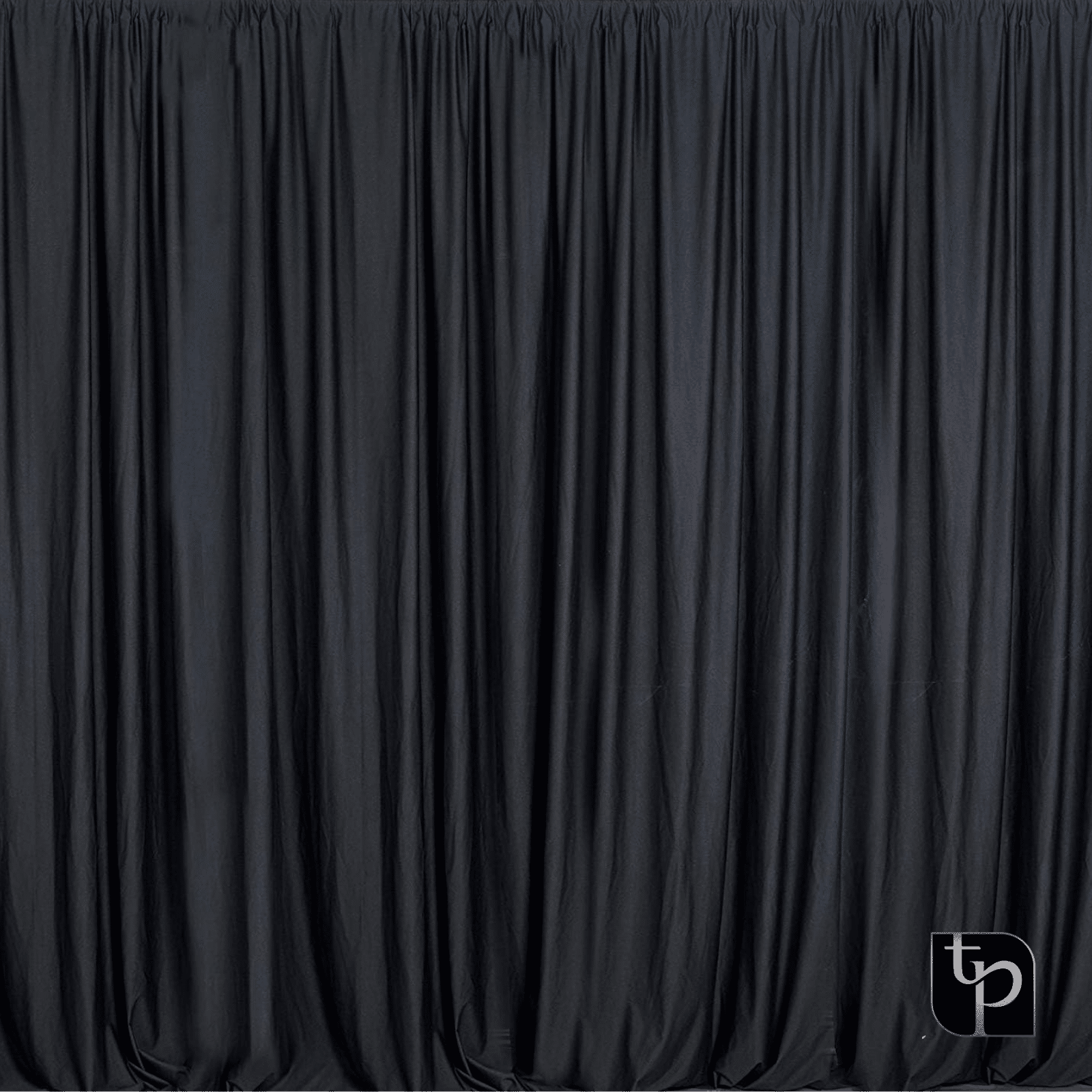 Black photographic backdrop with textured draping, ideal for enhancing photo shoot settings, featuring The Phototique logo in the bottom right corner.