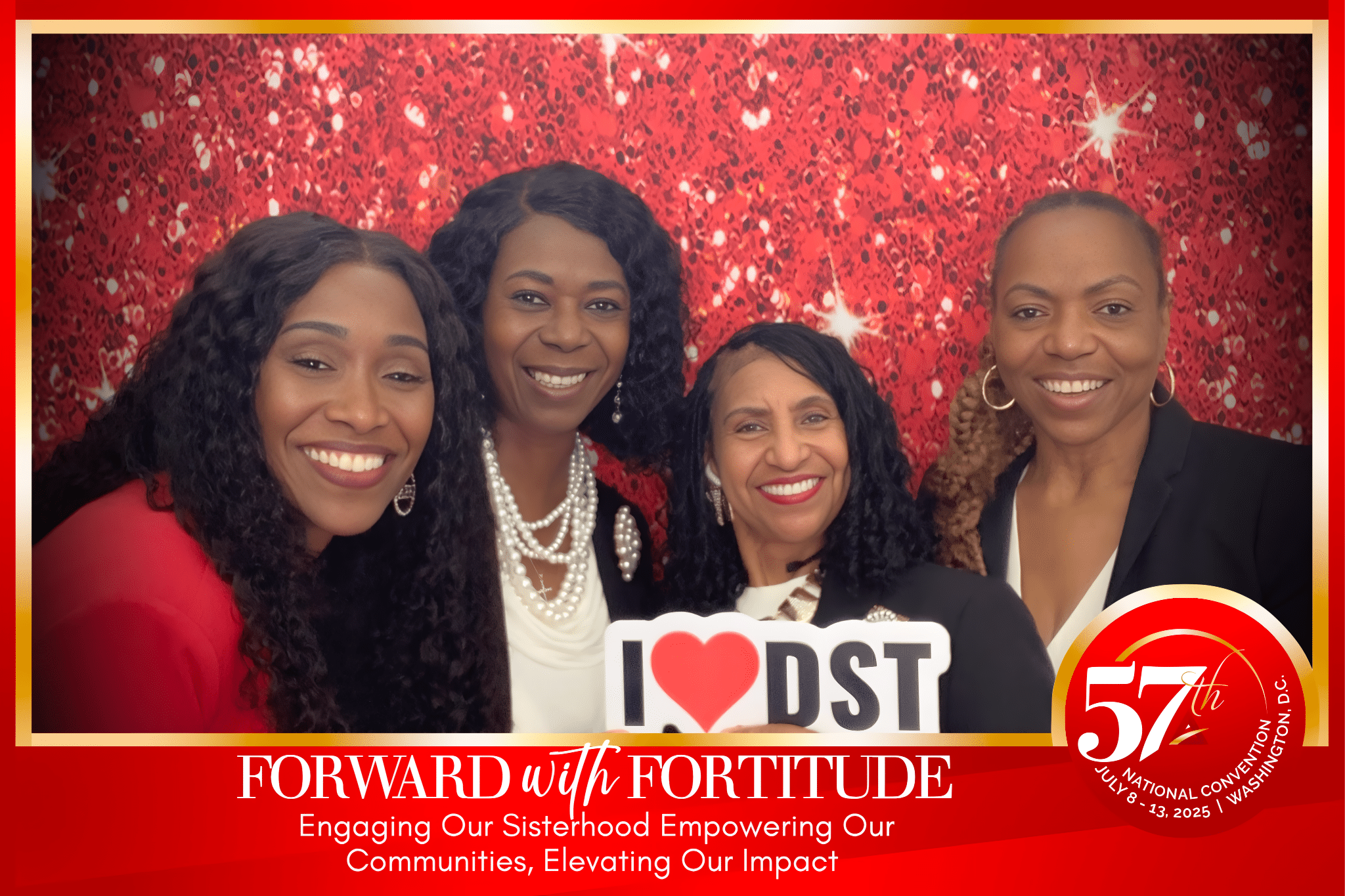 A man and woman posing for a picture with a custom logo and branded backdrop at a photo booth rental event.