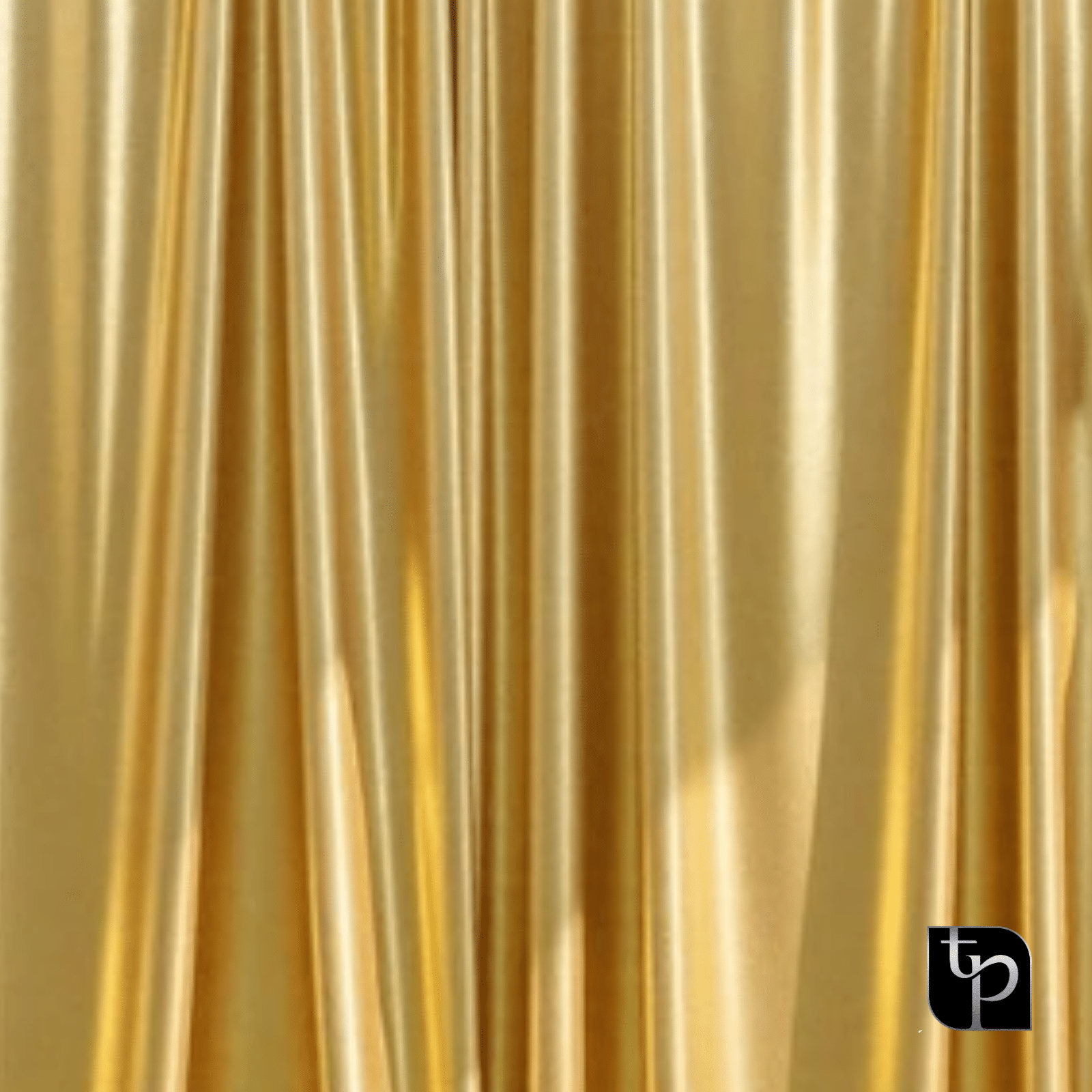 Gold satin backdrop with flowing drapes, showcasing luxurious texture, ideal for enhancing photography settings, representing The Phototique's diverse backdrop offerings.