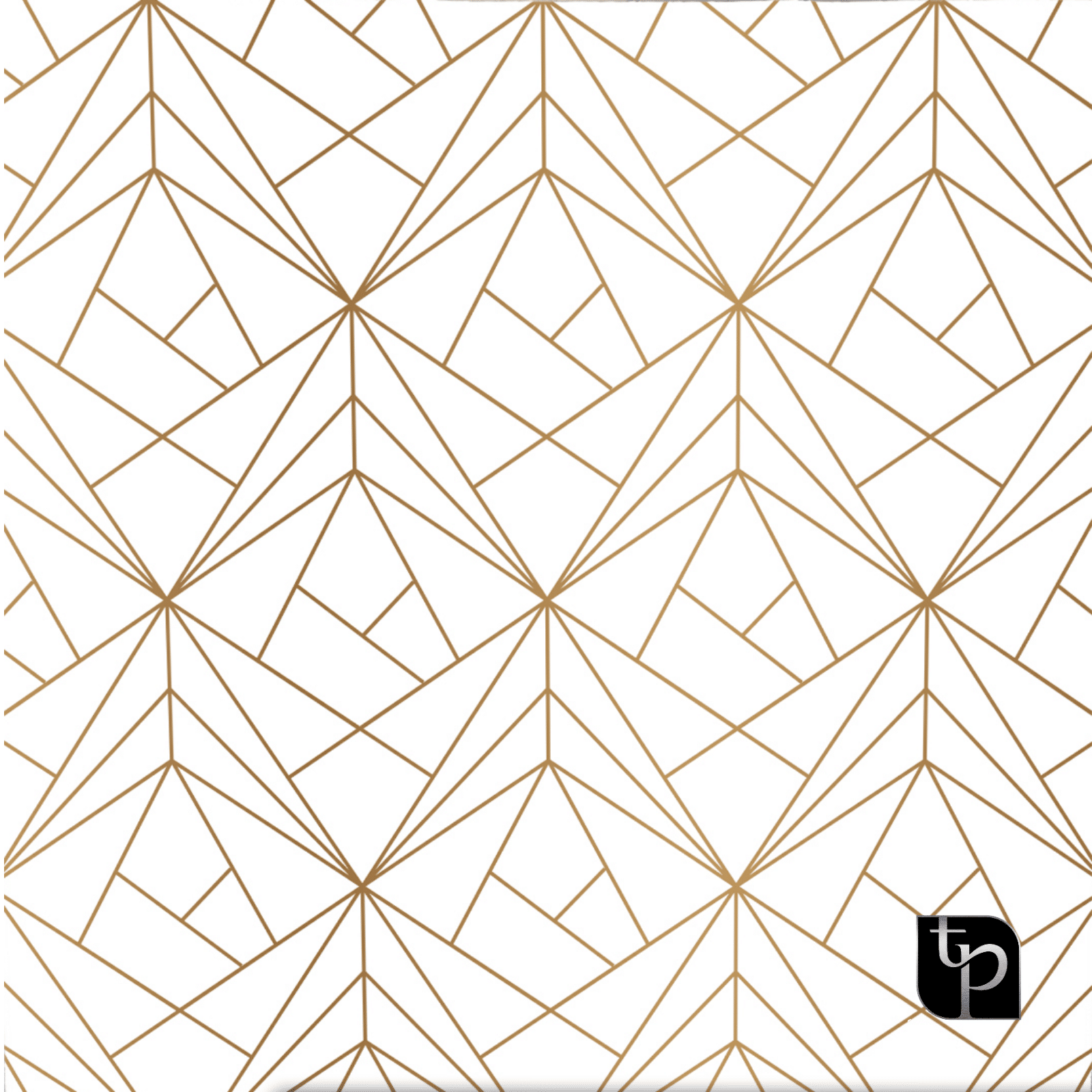 Geometric backdrop design featuring a white background with gold triangular patterns, ideal for enhancing photography settings, showcasing The Phototique branding.