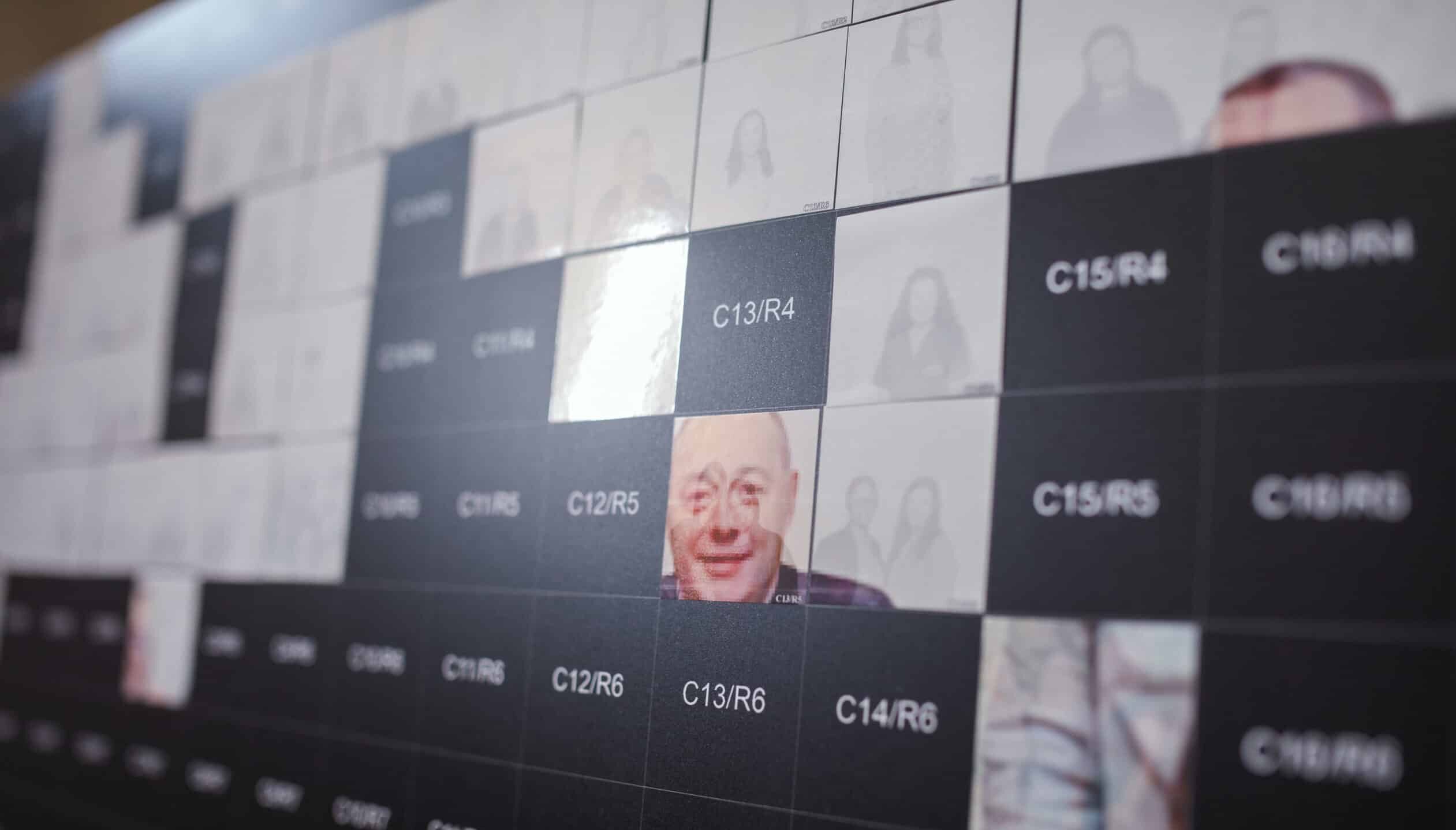 Digital mosaic photo booth installation at a wedding reception