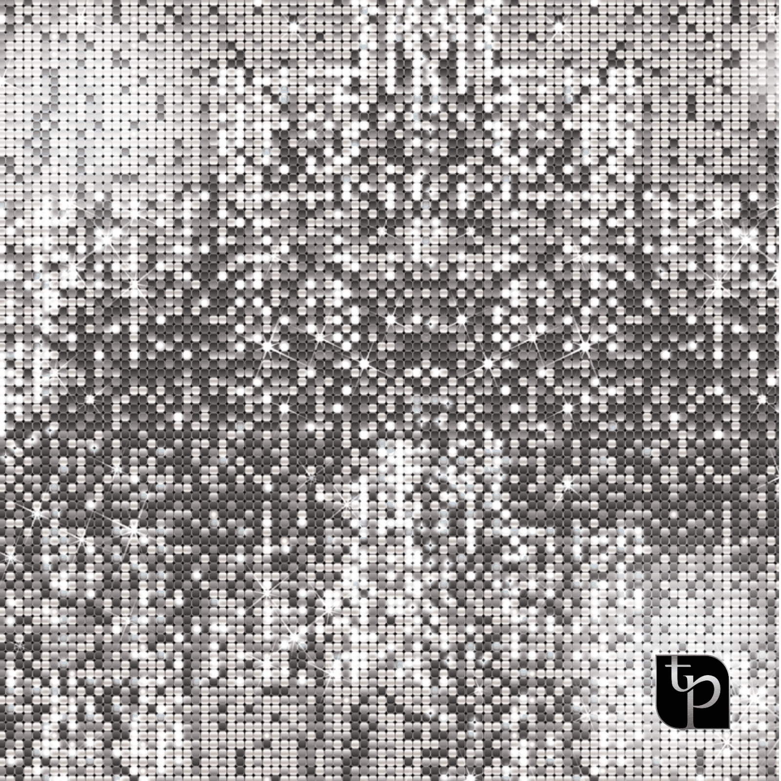 Abstract black and white backdrop design featuring a shimmering pattern of squares and stars, ideal for enhancing photography settings, representing The Phototique's diverse backdrop offerings.