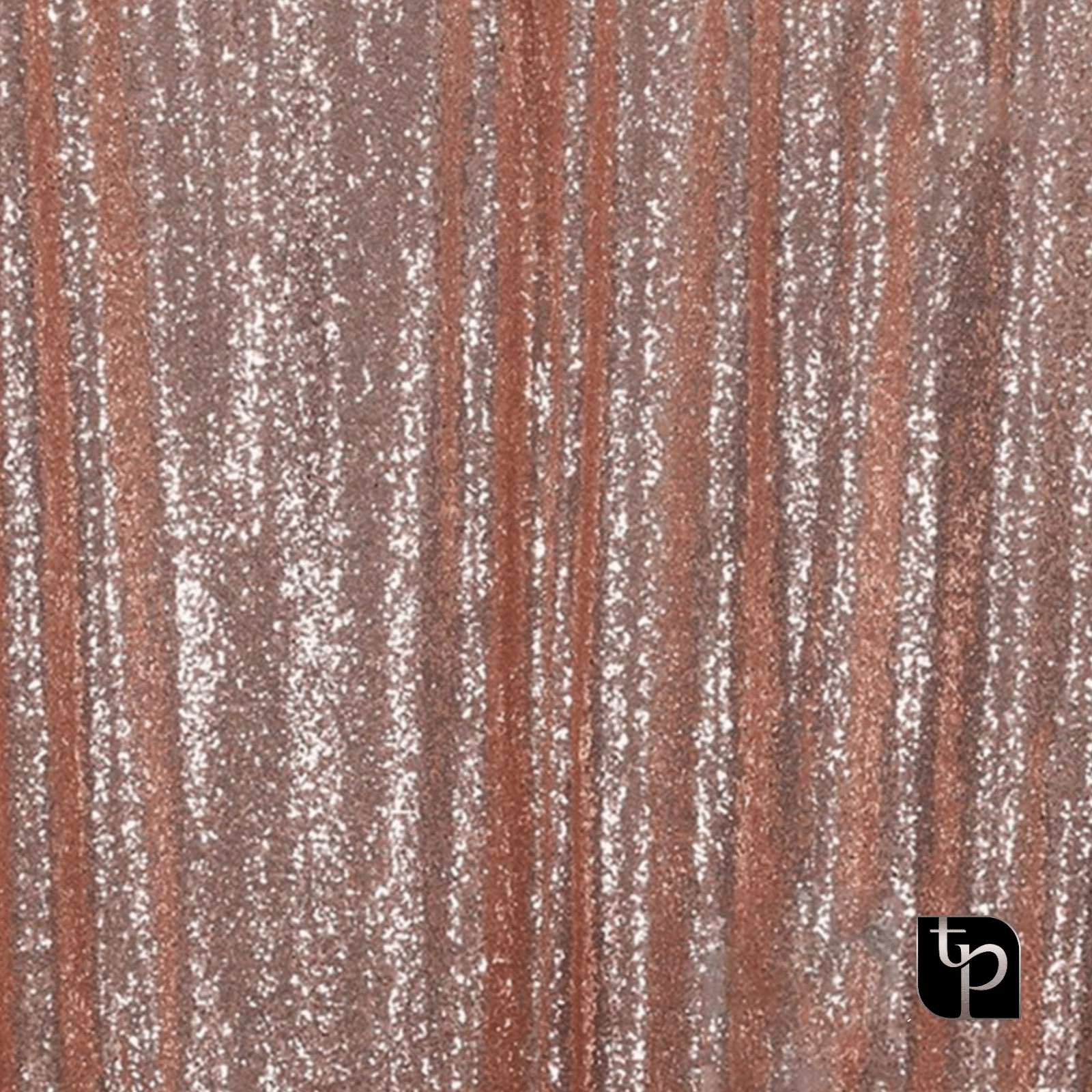 Glittery rose gold backdrop with vertical lines, showcasing a shimmering texture, ideal for enhancing photography settings.