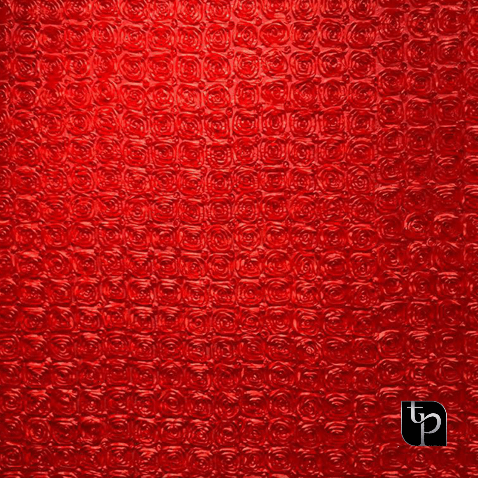 Red textured backdrop with a rose pattern, ideal for enhancing photography settings, featuring The Phototique logo.