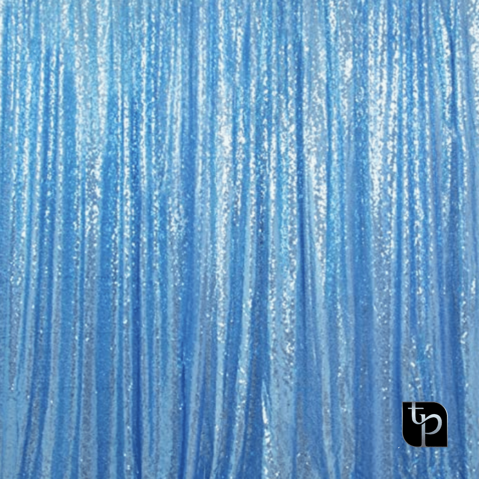Shimmering blue sequin backdrop with vertical strands, ideal for enhancing photo shoots by The Phototique.