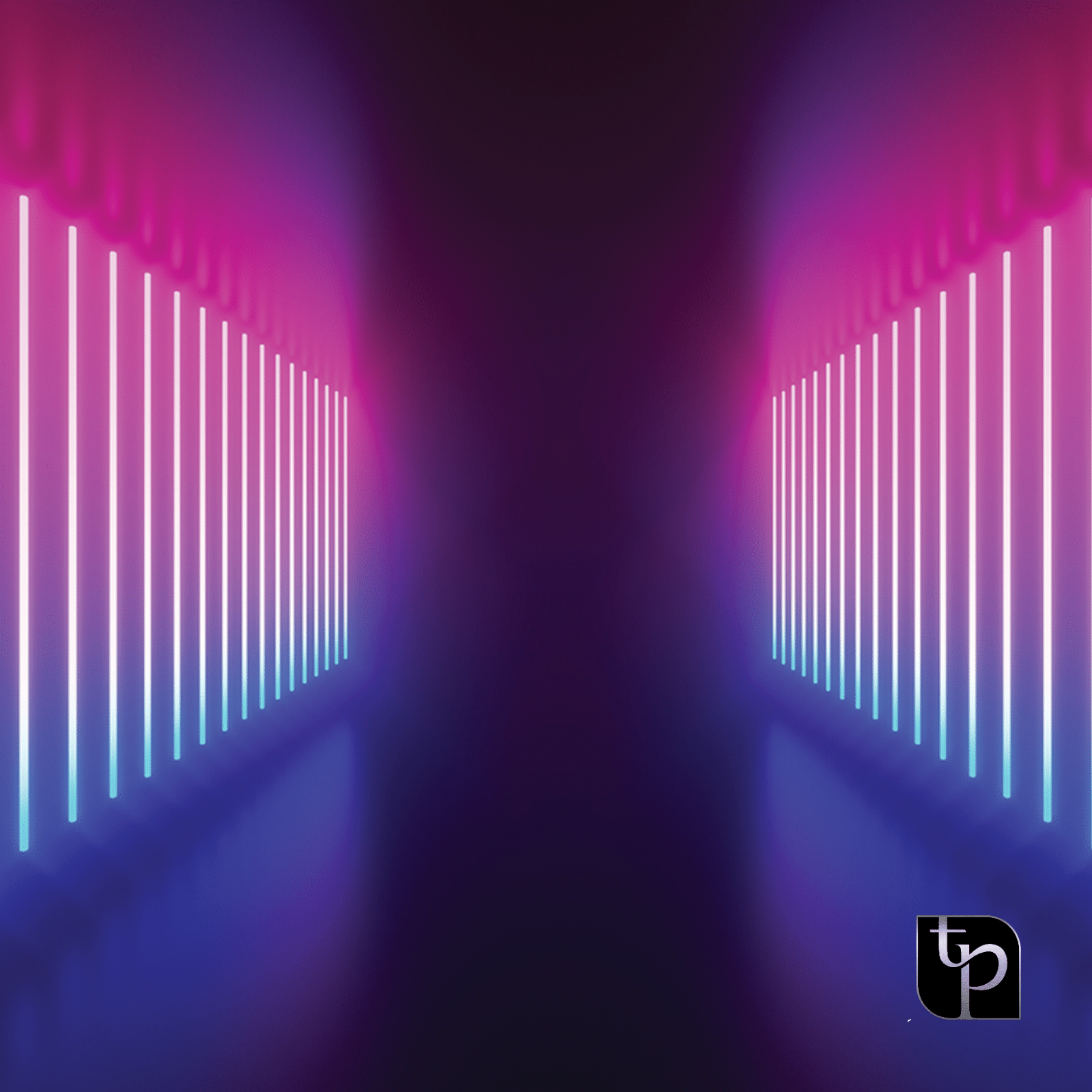 Colorful illuminated backdrop with vertical neon lights in shades of pink and blue, creating a vibrant photography setting for The Phototique's diverse backdrop options.