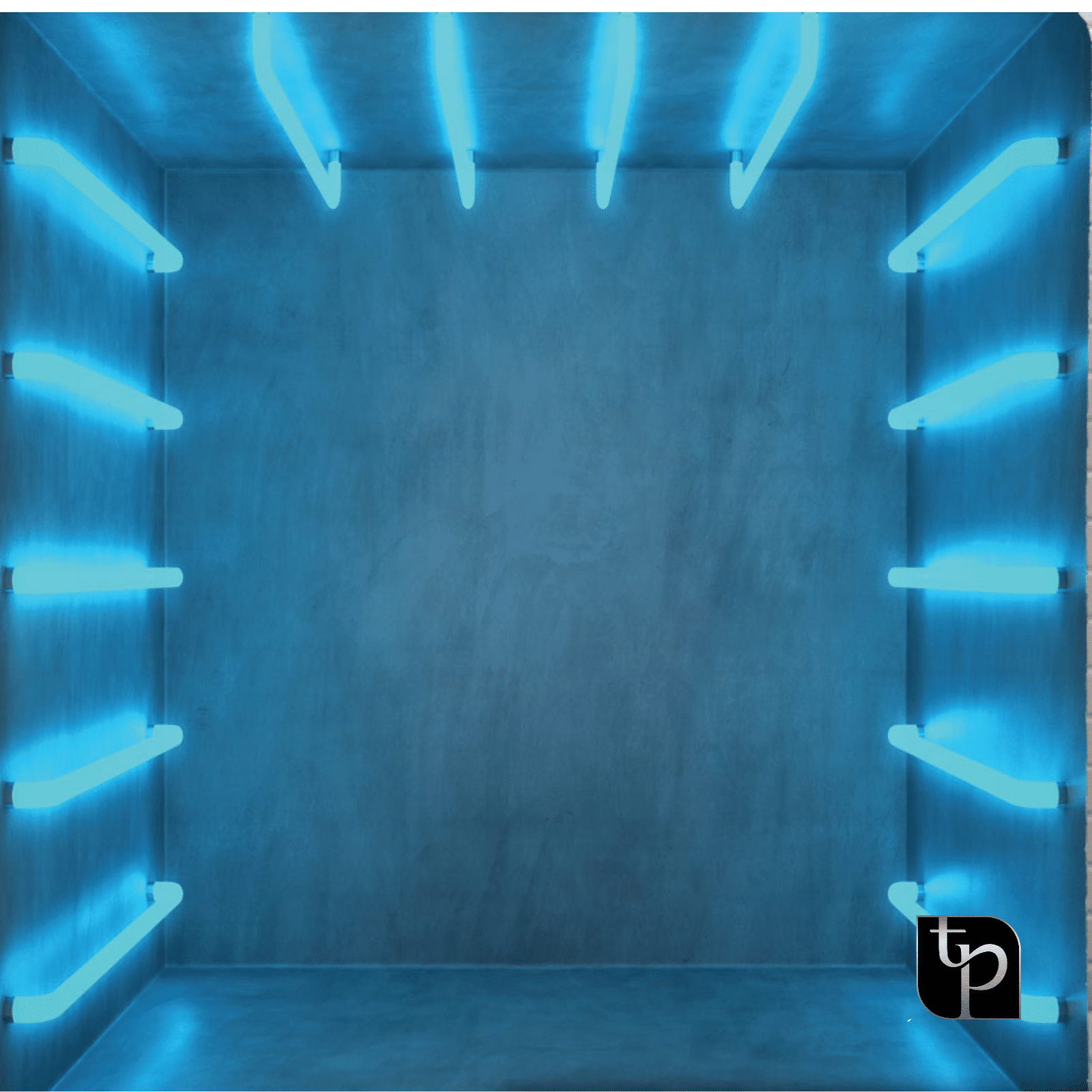 Blue neon-lit backdrop with a textured concrete appearance, designed for photography settings by The Phototique.