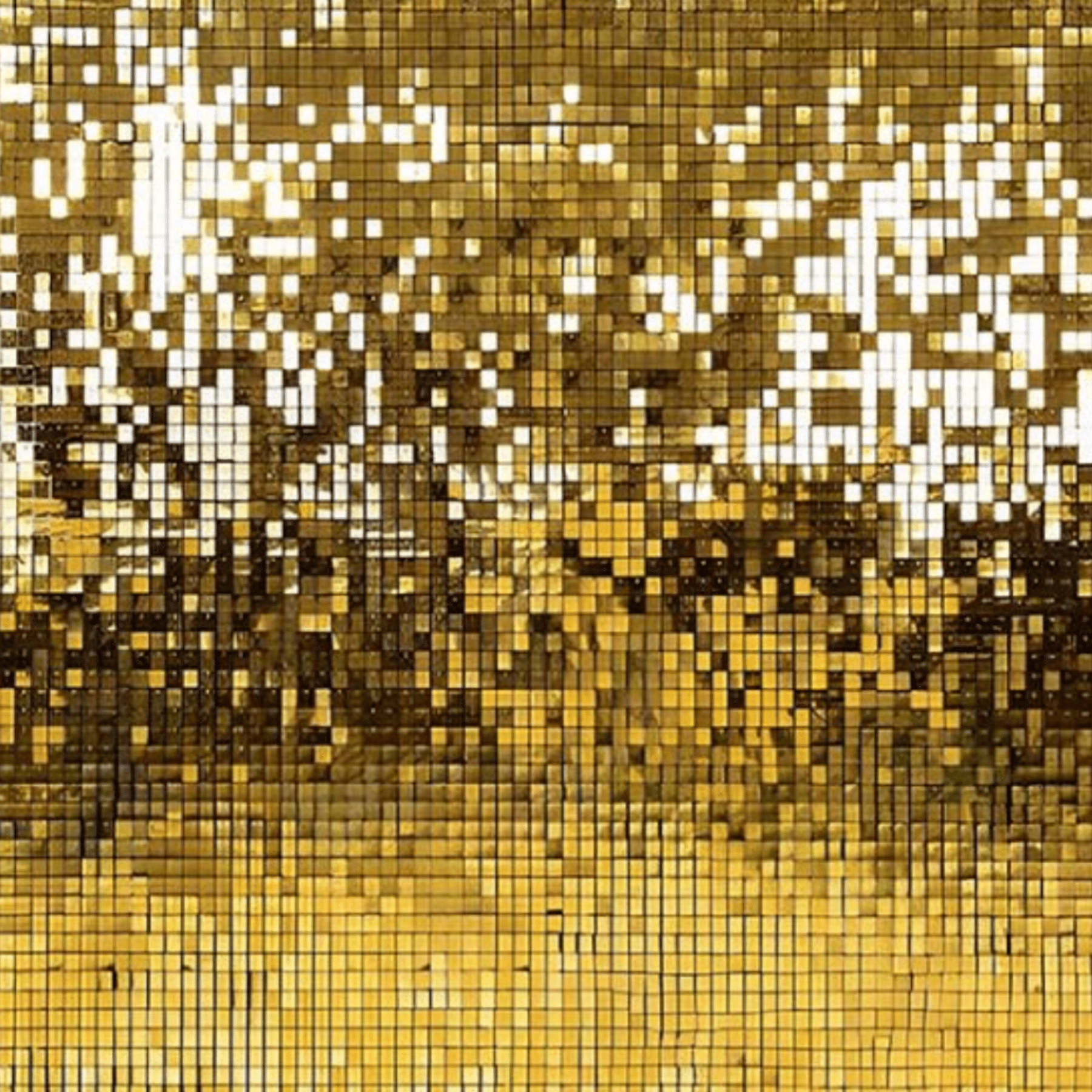 Golden sequined backdrop featuring reflective squares, ideal for enhancing photography settings and adding visual appeal to photo shoots.