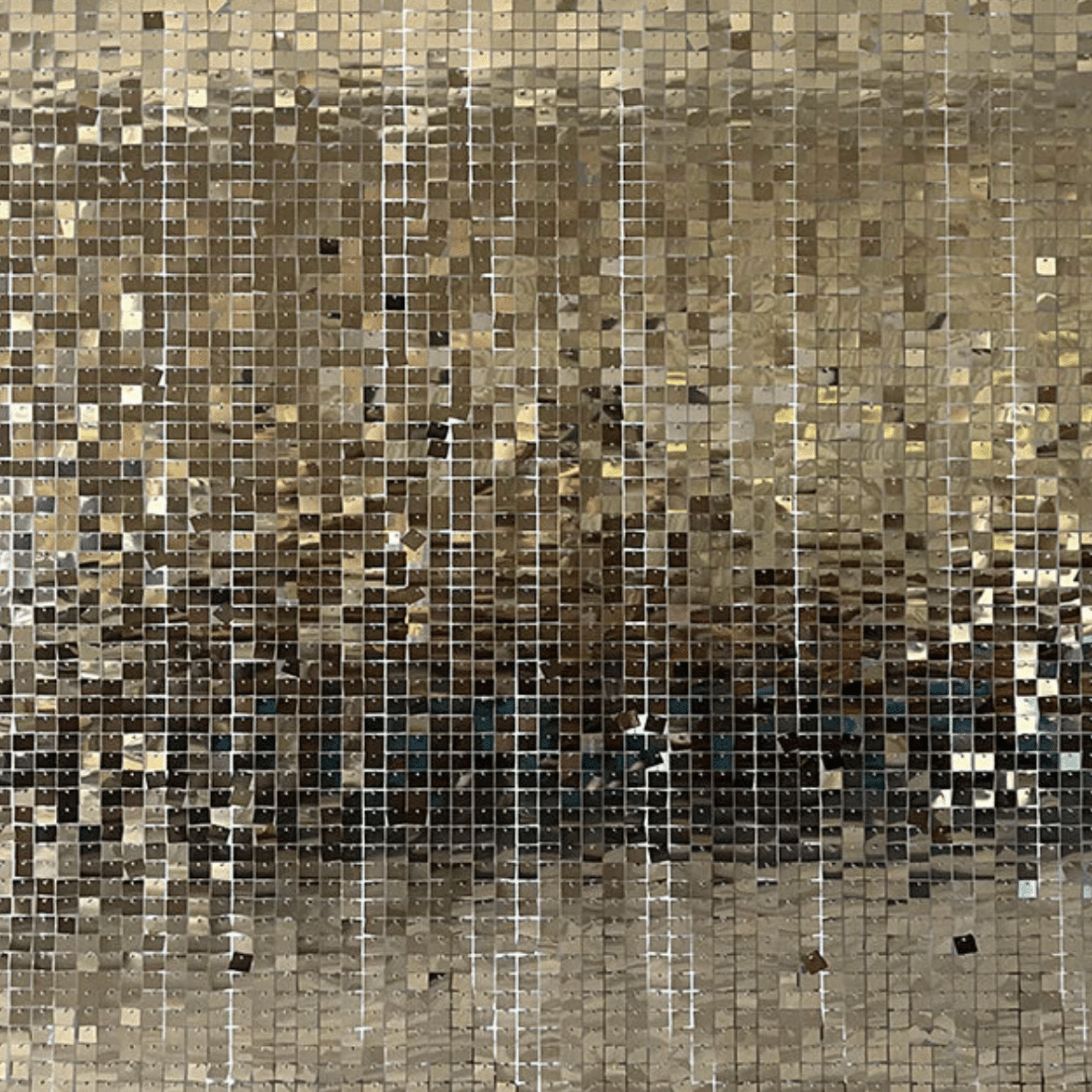 Gold sequin backdrop with reflective square tiles, ideal for enhancing photography settings and creating visually appealing photo shoots.