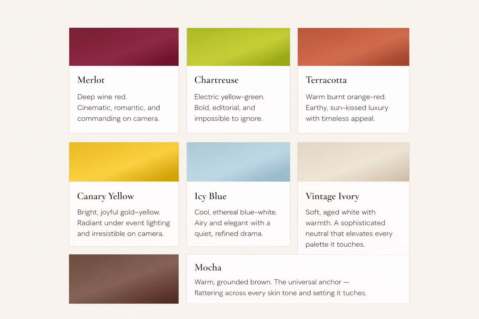 2026 popular wedding colors shows and described