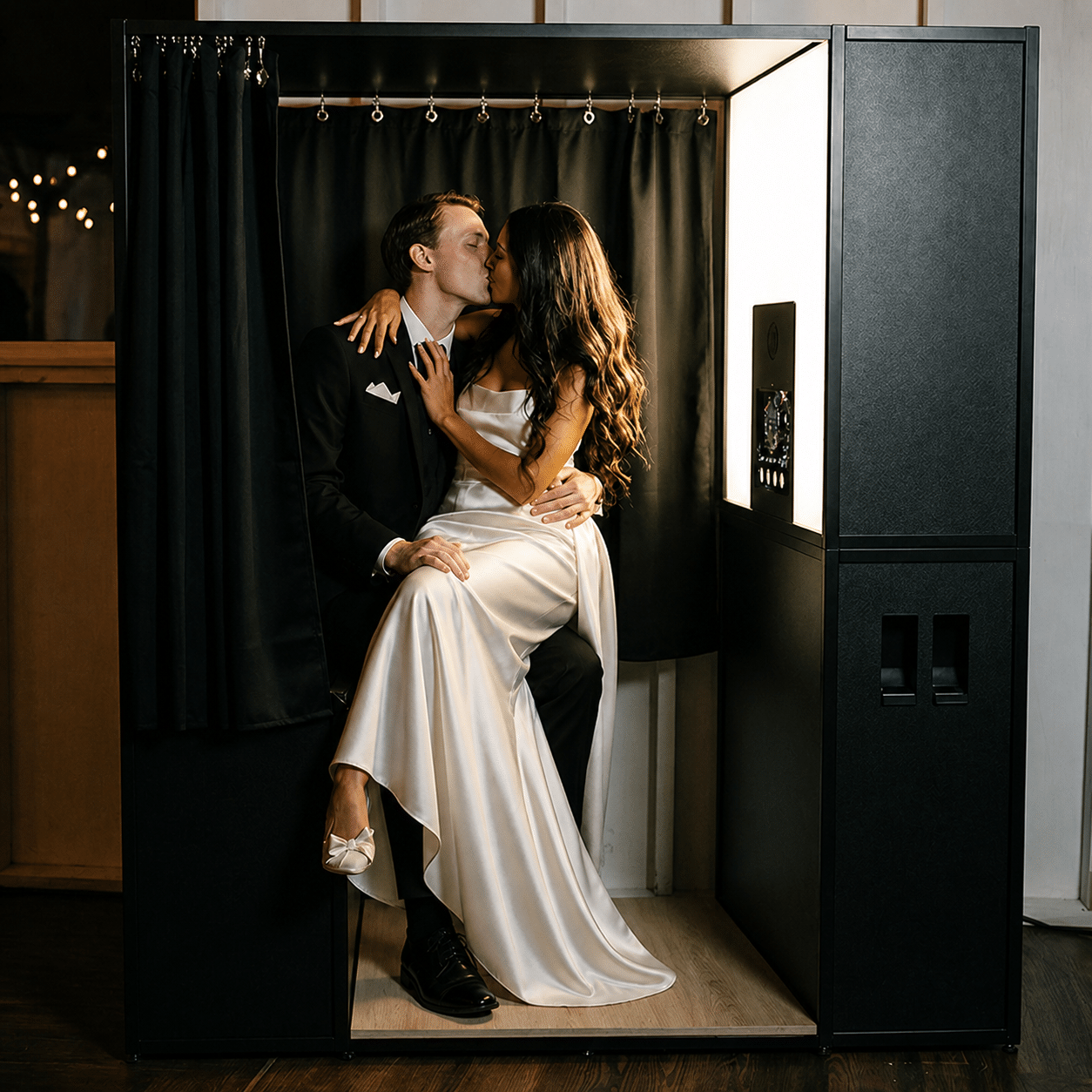 The Phototique Suite an elegant enclosed photo booth styled for a luxury Washington DC wedding reception
